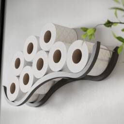 Wall Mount Toilet Paper Holder, Wood Tp Floating Storage Shelf For Multiple Rolls Tissue, Hanging Wooden Restroom Loo Roll Rack Wave Grey