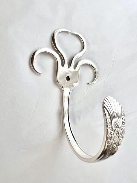 Funky Fork Hook Style 003 Coffee Mug Apron Oven Mitt Spoon Recycled Vintage Reclaimed Silverware Art, Wall Hanging Storage Fleur-De-Lis - image 1