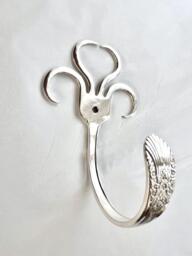 Funky Fork Hook Style 003 Coffee Mug Apron Oven Mitt Spoon Recycled Vintage Reclaimed Silverware Art, Wall Hanging Storage Fleur-De-Lis - thumbnail 1