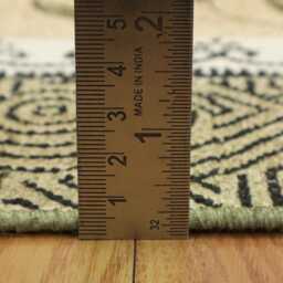 Green Hand Block Printed Cotton Rug, Washable Dhurrie - thumbnail 4