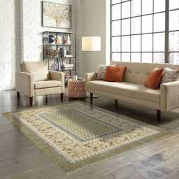 Green Hand Block Printed Cotton Rug, Washable Dhurrie - thumbnail 3
