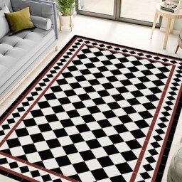 Black & White Geometric Vinyl Floor Mat Kitchen Rug - thumbnail 3