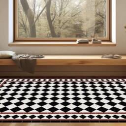 Black & White Geometric Vinyl Floor Mat Kitchen Rug - thumbnail 2