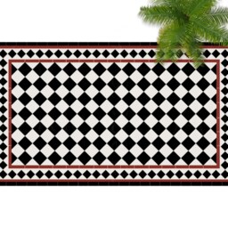 Black & White Geometric Vinyl Floor Mat Kitchen Rug - thumbnail 4