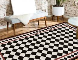 Black & White Geometric Vinyl Floor Mat Kitchen Rug - thumbnail 1