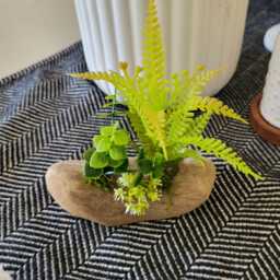 Natural Driftwood Planter With Faux Succulents Lake Superior Decor - thumbnail 3