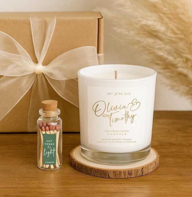Personalised Wedding Candle Gift Set - Custom Names, Date, Venue, Soy Wax Aromatherapy - image 1