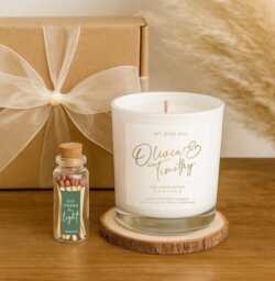 Personalised Wedding Candle Gift Set - Custom Names, Date, Venue, Soy Wax Aromatherapy - thumbnail 1