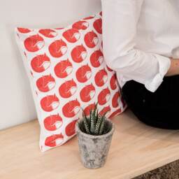 Fox Print Cushion - Orange-Red Lino Print, Animal Pattern - thumbnail 2