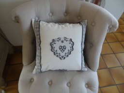 Set Of Two Cushion Covers/Upholstery Fabric/Off-White, Grey/With Hearts/Decorative Cushions/Home Decor/ - thumbnail 1