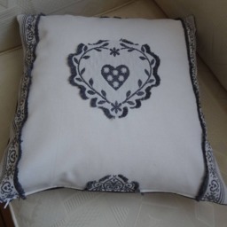 Set Of Two Cushion Covers/Upholstery Fabric/Off-White, Grey/With Hearts/Decorative Cushions/Home Decor/ - thumbnail 3