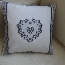 Set Of Two Cushion Covers/Upholstery Fabric/Off-White, Grey/With Hearts/Decorative Cushions/Home Decor/ - thumbnail 2