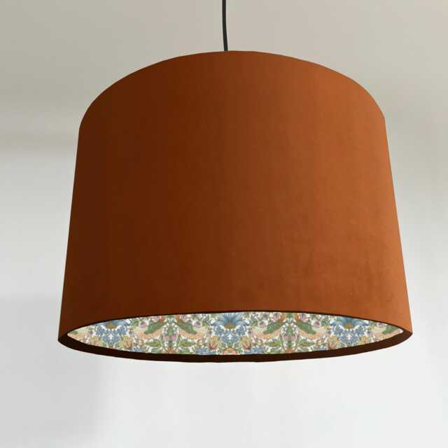 Burnt Orange Velvet Drum Lampshade/ Ceiling Shade William Morris Strawberry Thief Sky Interior - image 1