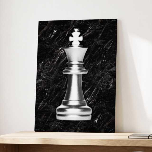 King Chess Piece Silver Board Game Fun Unique Marble Style, Framed Canvas Wall Art Poster Print, Home Office & Room Decor, Gift Idea - image 1