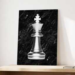 King Chess Piece Silver Board Game Fun Unique Marble Style, Framed Canvas Wall Art Poster Print, Home Office & Room Decor, Gift Idea - thumbnail 1