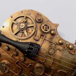 steampunk Violin Sculpture Mixed Metal Clockwork Art - thumbnail 2