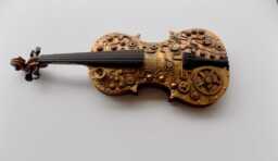 steampunk Violin Sculpture Mixed Metal Clockwork Art