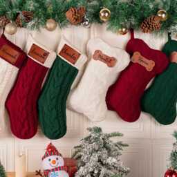 2026 Engraved Leather Patch Stockings, Christmas Stockings With Name, Dog Bone Christmas Stockings, Knit Stocking, Family Stocking, Holiday Decor - thumbnail 2
