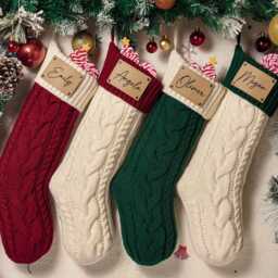 2026 Engraved Leather Patch Stockings, Christmas Stockings With Name, Dog Bone Christmas Stockings, Knit Stocking, Family Stocking, Holiday Decor - thumbnail 3