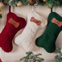 2026 Engraved Leather Patch Stockings, Christmas Stockings With Name, Dog Bone Christmas Stockings, Knit Stocking, Family Stocking, Holiday Decor - thumbnail 4