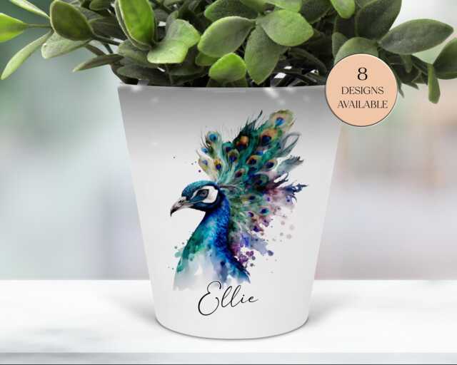 Watercolour Peacock Plant Pot, Pen Makeup Brushes Holder - The Perfect Gift, Personalised For You - image 1