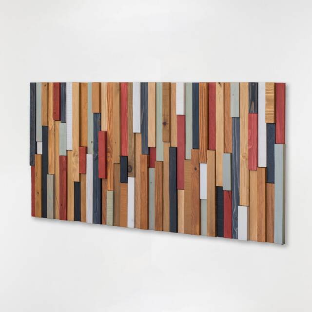 Wood Slat Wall Sculpture - Handcrafted Geometric Art Mid Century Modern - image 1