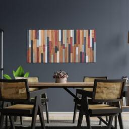 Wood Slat Wall Sculpture - Handcrafted Geometric Art Mid Century Modern - thumbnail 2