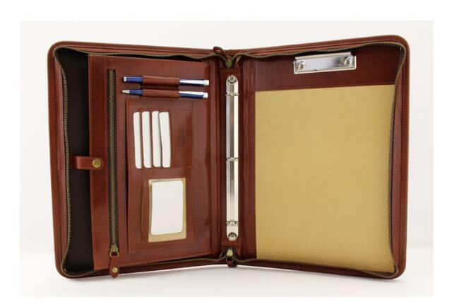Cognac Leather Portfolio With Handle, 3 Ring Binder, Padfolio Clipboard, Professional Folder A4, Personalized Business Gift For Her Him - image 1