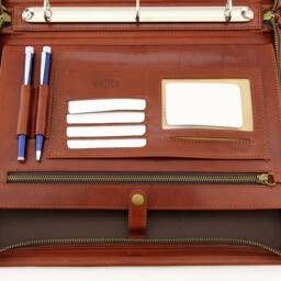 Cognac Leather Portfolio With Handle, 3 Ring Binder, Padfolio Clipboard, Professional Folder A4, Personalized Business Gift For Her Him - thumbnail 3