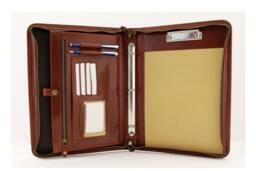 Cognac Leather Portfolio With Handle, 3 Ring Binder, Padfolio Clipboard, Professional Folder A4, Personalized Business Gift For Her Him - thumbnail 1