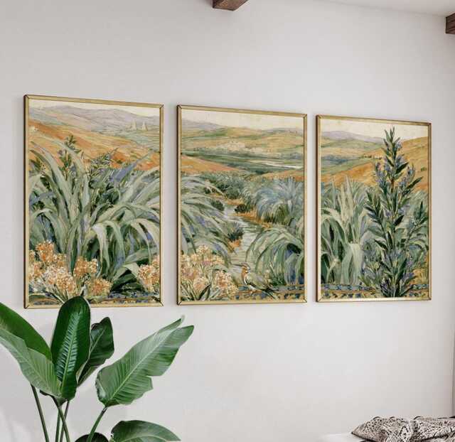 Green Grass Valley Poster Set, Botanical Wall Art, Landscape Prints - image 1