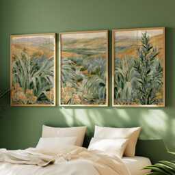 Green Grass Valley Poster Set, Botanical Wall Art, Landscape Prints - thumbnail 2