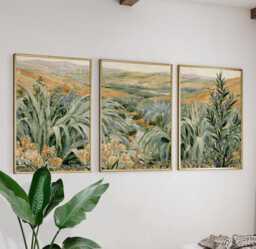 Green Grass Valley Poster Set, Botanical Wall Art, Landscape Prints - thumbnail 1