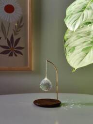 standing Suncatcher Pendulum Minimalist Tabletop Rainbow Maker - Crystal Light Catcher Brass & Wood Desk Decor, Handmade in France - thumbnail 1