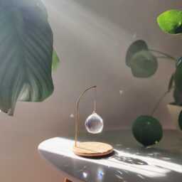 standing Suncatcher Pendulum Minimalist Light Sculpture - Japandi Desk Decor in Wood, Brass & Crystal, Handmade France - thumbnail 2