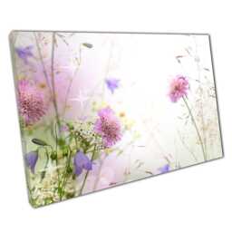 Floral Meadow Wall Art Print On Canvas Delicate Pink Purple Cream Flowers For Home Office Decor - thumbnail 1
