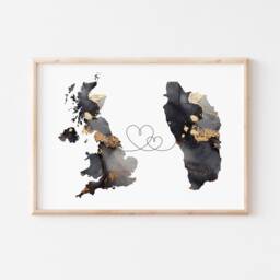 Britain & Dominica Map Black & Gold Travel Wall Art Print - United Kingdom UK - thumbnail 3