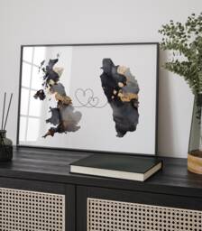Britain & Dominica Map Black & Gold Travel Wall Art Print - United Kingdom UK - thumbnail 1