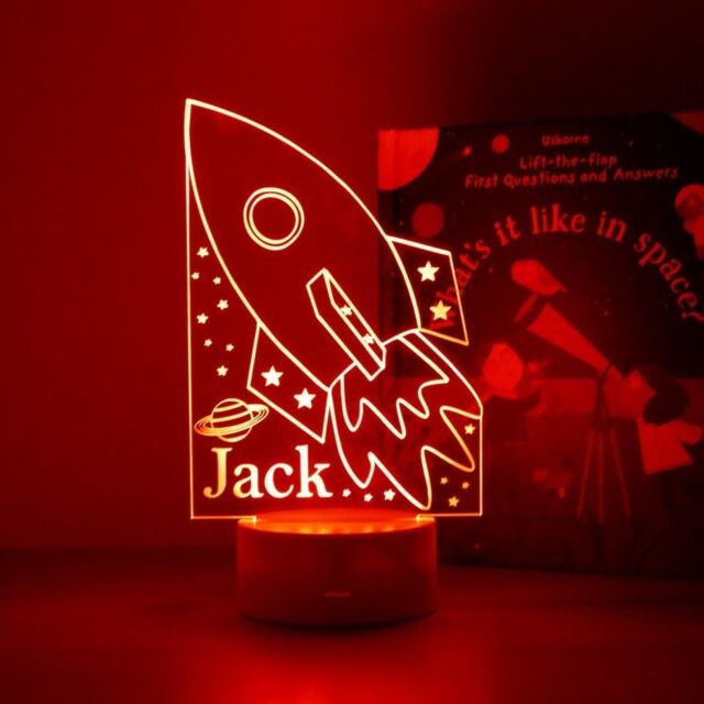 Personalized Rocket Night Light - Personalised Spaceship Lamp Space Themed Decor Boys Nursery Bedroom Decor - image 1