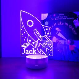 Personalized Rocket Night Light - Personalised Spaceship Lamp Space Themed Decor Boys Nursery Bedroom Decor - thumbnail 2