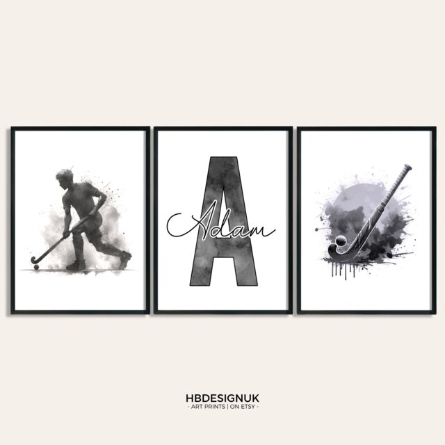 Kids Field Hockey Print Set - 3 Custom Posters - Boys Bedroom Decor Personalised Poster Room Artwork Sport Gifts - image 1