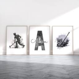 Kids Field Hockey Print Set - 3 Custom Posters - Boys Bedroom Decor Personalised Poster Room Artwork Sport Gifts - thumbnail 2