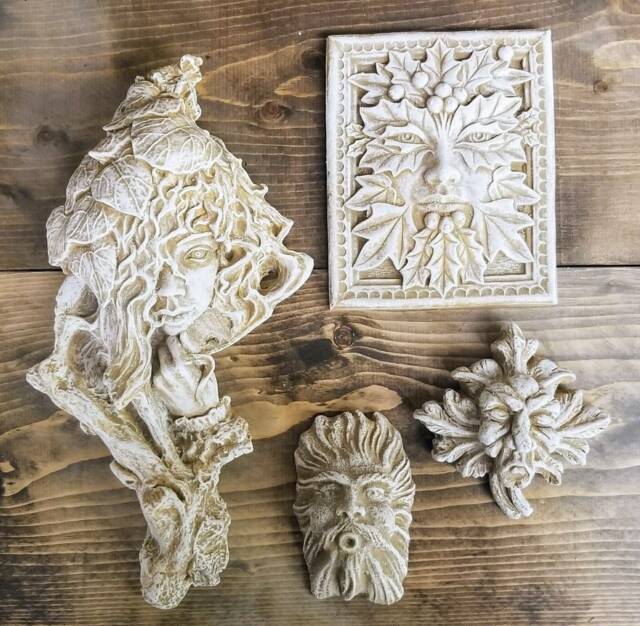 Lot Of 4 Green Man Leaf Face Home Garden Wall Plaque - image 1