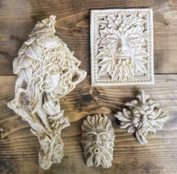 Lot Of 4 Green Man Leaf Face Home Garden Wall Plaque - thumbnail 1