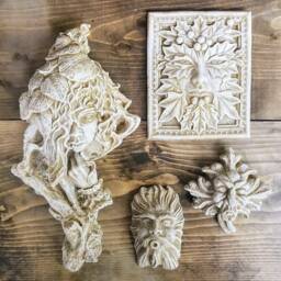 Lot Of 4 Green Man Leaf Face Home Garden Wall Plaque - thumbnail 4