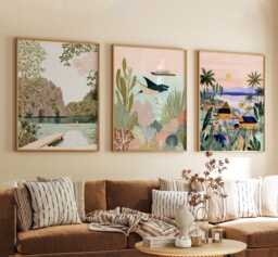 Palawan Philippines Poster Set Of 3, Vintage Travel Illustration Wall Art, Tropical Landscape Prints, Retro Style - thumbnail 1