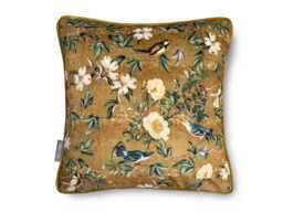 Celina Digby?? Luxury Designer Velvet Cushion Cover Pillow, Floral Bird Design With Piping, Available in 3 Sizes - Wild Rose Antique Gold - thumbnail 1