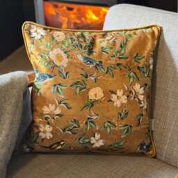 Celina Digby?? Luxury Designer Velvet Cushion Cover Pillow, Floral Bird Design With Piping, Available in 3 Sizes - Wild Rose Antique Gold - thumbnail 3