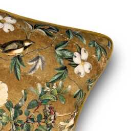 Celina Digby?? Luxury Designer Velvet Cushion Cover Pillow, Floral Bird Design With Piping, Available in 3 Sizes - Wild Rose Antique Gold - thumbnail 2