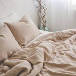 Sand Linen Duvet Cover With Coconut Buttons, Handmade Natural Quilt Cover, Breathable Bedding, King, Queen, Double Cover - thumbnail 3